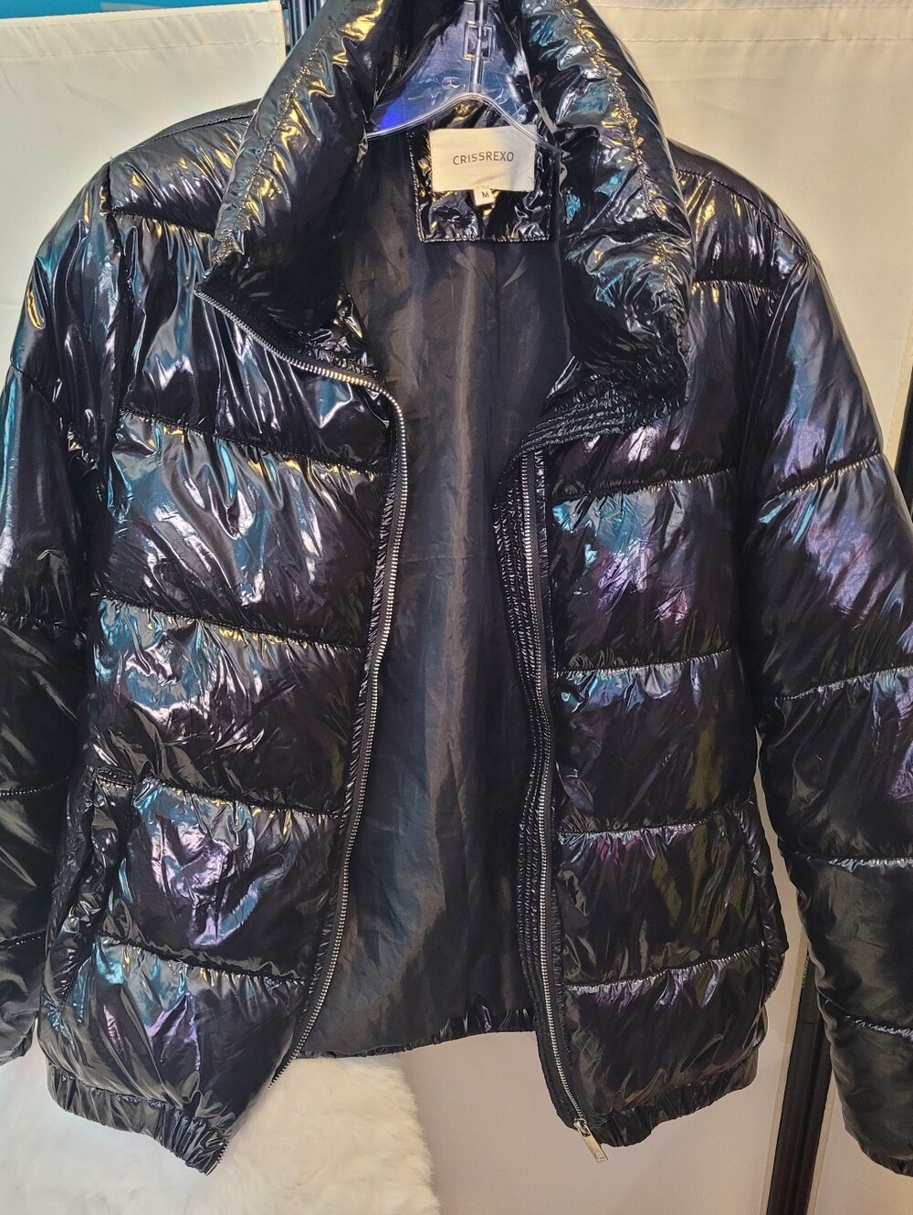 Women's Shiny Wet Black Puffer Jacket